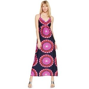 New Vibrant Inc Maxi Dress with Pink and Dark Navy Pattern.